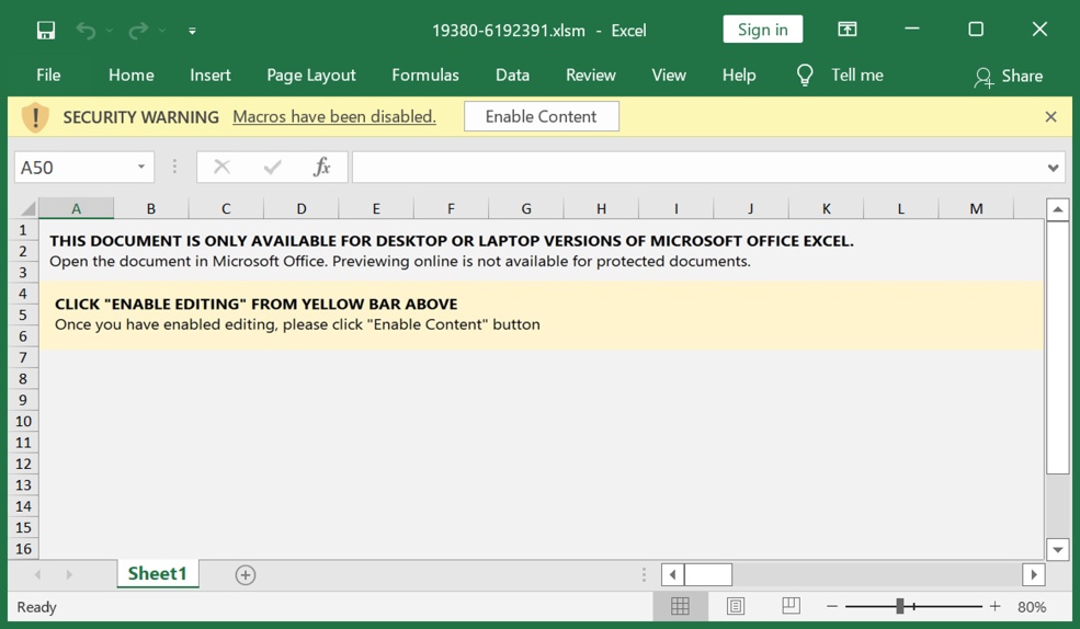 An Microsoft Excel document with macros.
